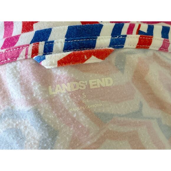 LANDS END Womens Size Small (6-8) Short Sleeve Retro Print Tee T Shirt Top - Picture 8 of 9